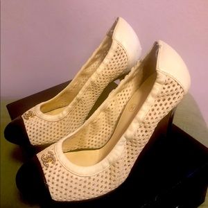 Chanel off white perforated leather CC shoe size 6